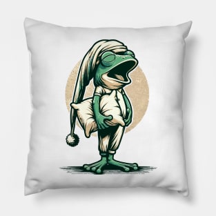 Sleepy frog wearing a nightcap, holding a pillow Pillow