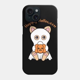 Happy Halloween Cute ghost Cat, Kawaii black cat with pumpkin Phone Case