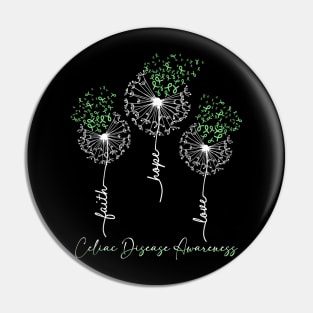 Celiac Disease Awareness Light Green Dandelion Pin