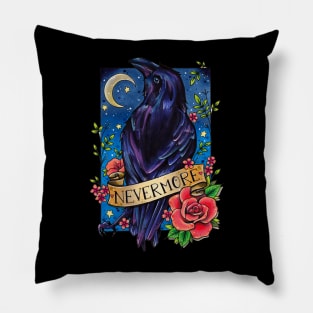 Black Raven and Scroll painting by Lorna Laine Pillow