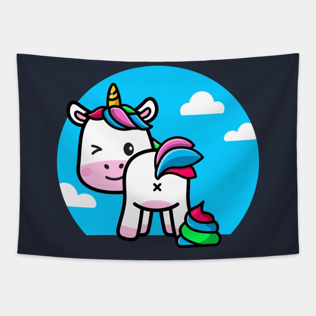 Cheeky unicorn rainbow poop Tapestry by Messy Nessie