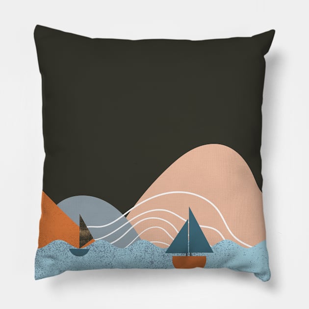 Moon Artwork With mountains. Boho art of moon at night and terracotta mountains. Pillow by waltzart