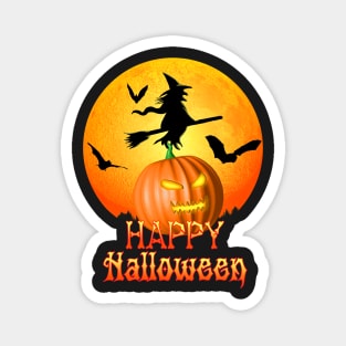 Flying Witch Jack O Lantern Happy Halloween Magnet