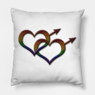 Gay Pride Rainbow Colored Heart Shaped Overlapping Male Gender Symbols Pillow