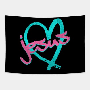 I Love Jesus Vintage 80's & 90's Blue and Pink Tapestry