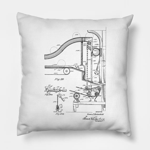 Automatic Bowling Mechanism Vintage Patent Hand Drawing Pillow by TheYoungDesigns