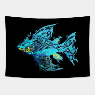 Blue Tribal Tattoo Fish Tapestry