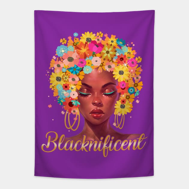 BLACKNIFICENT Beautiful Floral Anime girl Tapestry by GothicDesigns