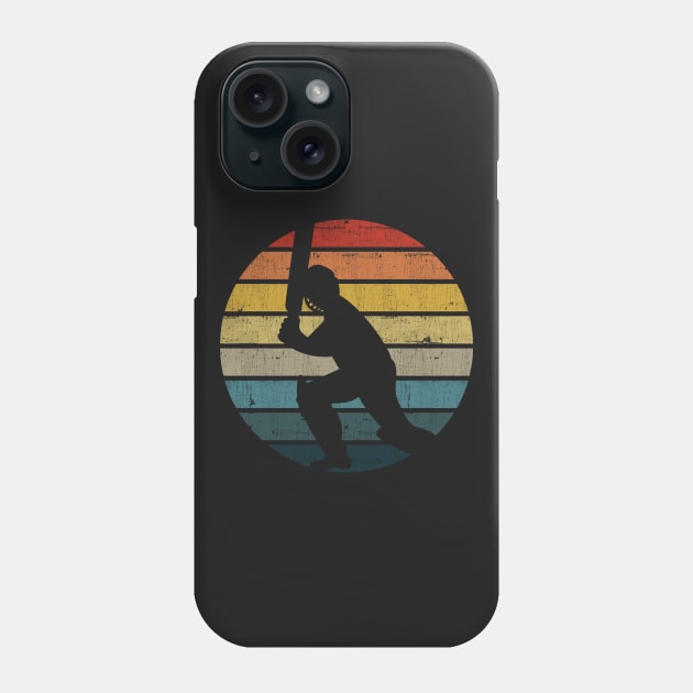 Cricket Player Silhouette On A Distressed Retro Sunset print Phone Case by theodoros20