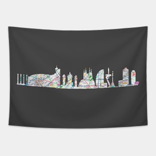 Barcelona city skyline subway map silhouette Tapestry