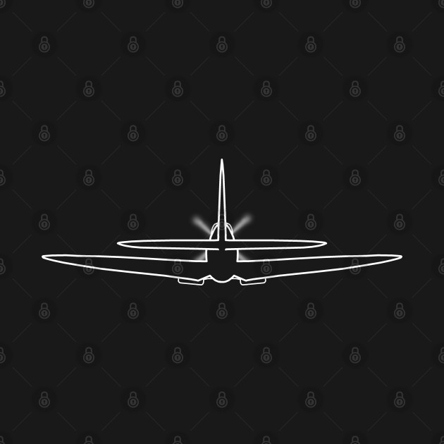 Vintage Supermarine Spitfire fighter aircraft in flight front and back outline graphic (white) by soitwouldseem