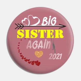 Big Sister AGAIN T-Shirt Baby Pregnancy Announcement Youth T-Shirt Gift for Big Sister Pin