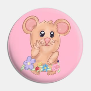 Peace Sign Hamster Meme with Flowers Pin