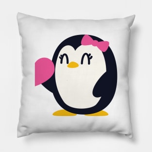 Cute Penguin Girl with Half of Heart Pillow