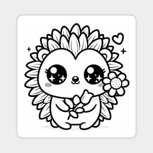 Cute Hedgehog With Flower Magnet