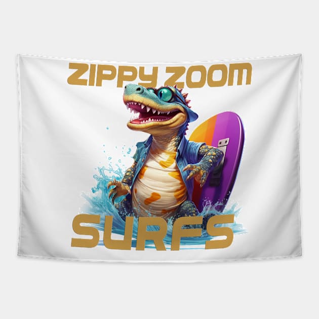 Aquatic Glide Waves Surfing Tee "Zippy Zoom" Tapestry by cusptees