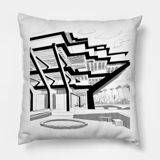 brutalist architecture in landscape pattern sketch Pillow