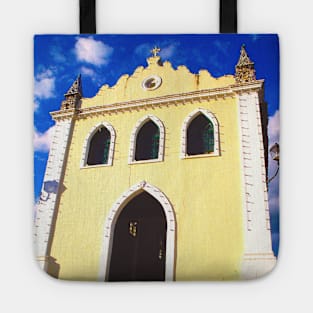 Yellow Church Chapel with lamps on the facade Tote