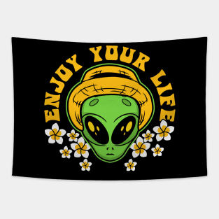 ALIEN CARTOON WITH FLOWER Tapestry