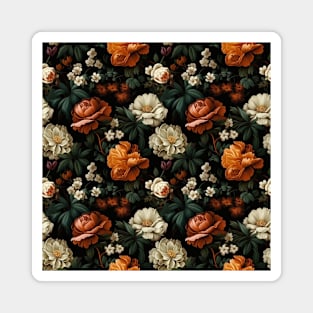 Dutch Nocturne: Luminous Floral Pastoral on Black Canvas Magnet