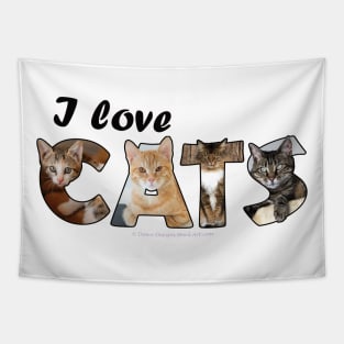 I love cats - mixed cat breed oil painting word art Tapestry