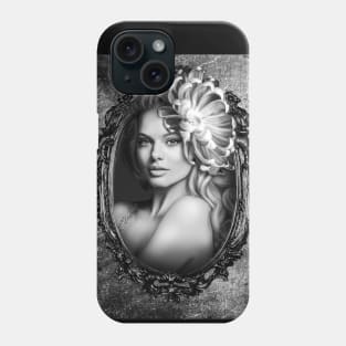 Gray shades digital art portrait artwork flower and girl Phone Case