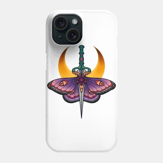 Neo Traditional Moth Dagger Tattoo Phone Case by Helena Morpho 