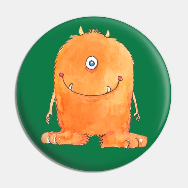 Orange Watercolor Monster Pin by Mako Design 