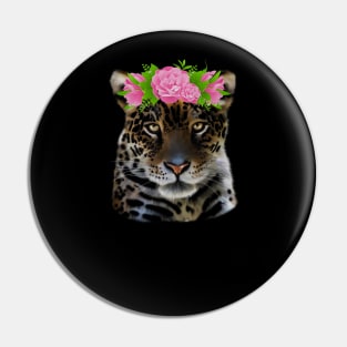 Leopard with flowers, Floral Design, Big Cat Pin