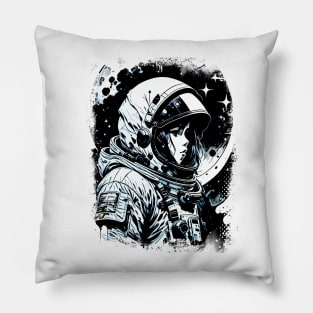 Woman Astronaut in space Abstract Science fiction illustration Pillow