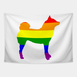 Lilly the Shiba Inu Silhouette - Rainbow Pride Flag on White Tapestry