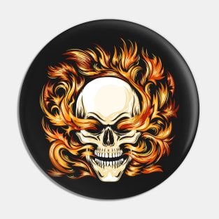 Skull Burning in Hell Fire Tattoo Pin