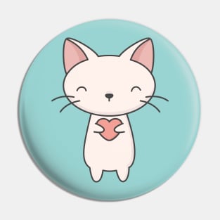 Kawaii Cute Cat With Heart T-Shirt Pin