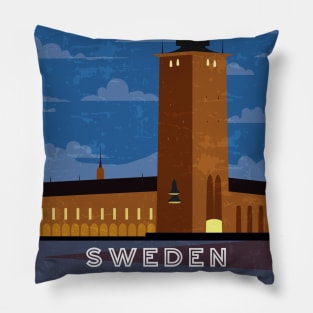 Stockholm, Sweden. Retro travel poster Pillow