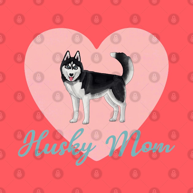 Husky Mom Big Coral Heart by okpinsArtDesign