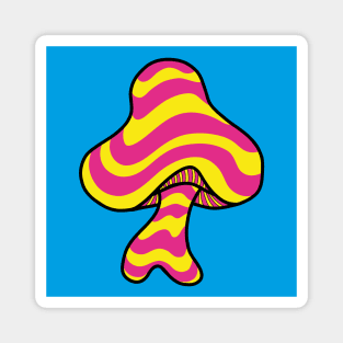 The Perfect Mushroom: Exotic Trippy Wavy Pink and Yellow Contour Lines on Cyan Magnet