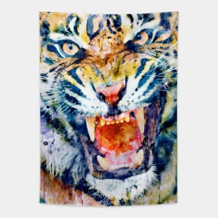 Angry Tiger Watercolor Close-up Tapestry