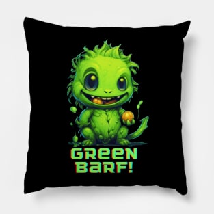 Green Muncher: Diseño divertido de un pequeño dinosaurio verde disfrutando de una nuez Pillow