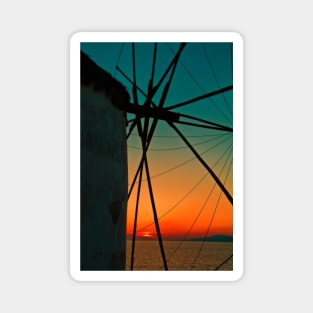 Greece. Mykonos. The Windmill at sunset. Magnet