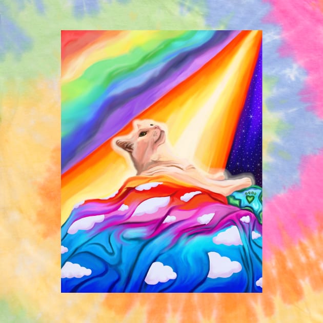 Glowing White Cat Entering Rainbow Bridge Heaven by Art by Deborah Camp