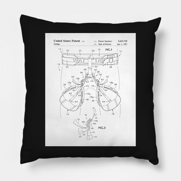 Rock Climbing Harness Patent - Rock Climber Art - Black And White Pillow by patentpress