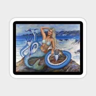 Mermaid on rocks with sea monsters serpents Magnet