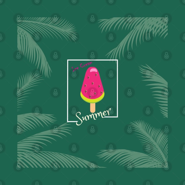 Watermelon Ice Cream Tropical Palm leaves Hello Summer by sofiartmedia