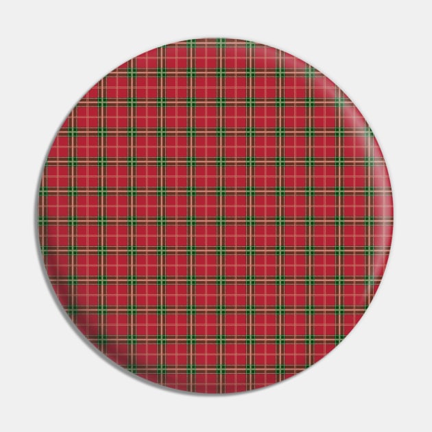 Christmas Berry Red and Green Tartan with Beige and White Lines Pin by podartist