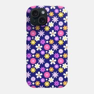 70s Style Retro Flower Pattern Color on Blue Phone Case