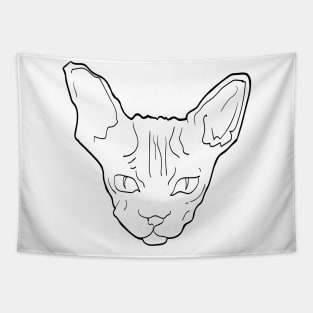 Sphynx cat black line art Tapestry