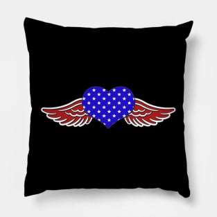 US Flag Red White and Blue heart Wings Pillow