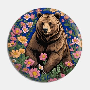 A Montana Bear Surrounded By Bitterroot Flowers Pin