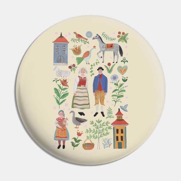 Swedish Folk Art Pin by Das Brooklyn