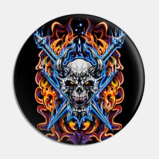 Steel and Fire Demon Skull Pin